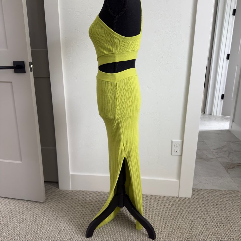 Runaway Chartreuse Green Cut Out Textured Knit Dress S - Picture 6 of 10
